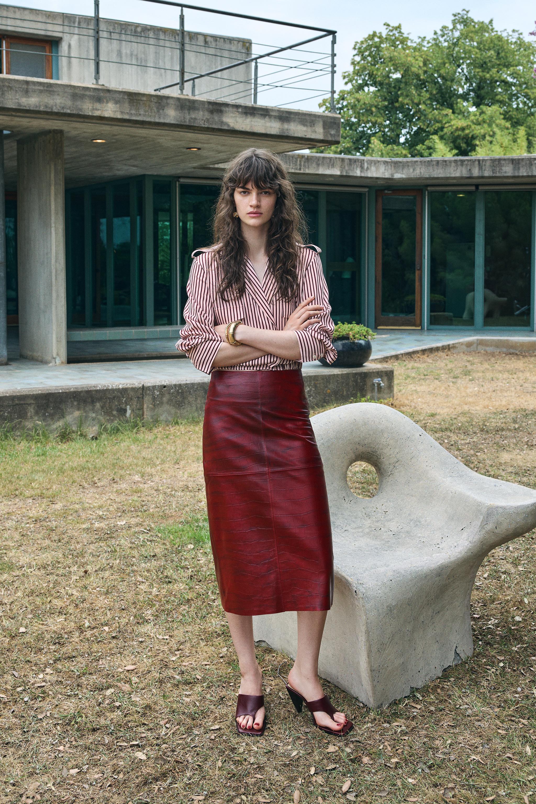 ZW COLLECTION 100% LEATHER MIDI SKIRT